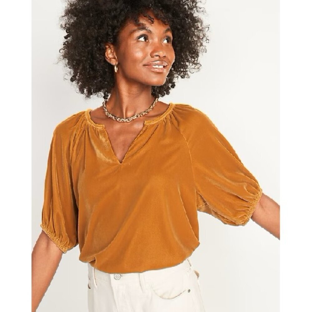 Like‎ New Old Navy Elbow-Sleeve Split-Neck Velvet Swing Blouse Size M